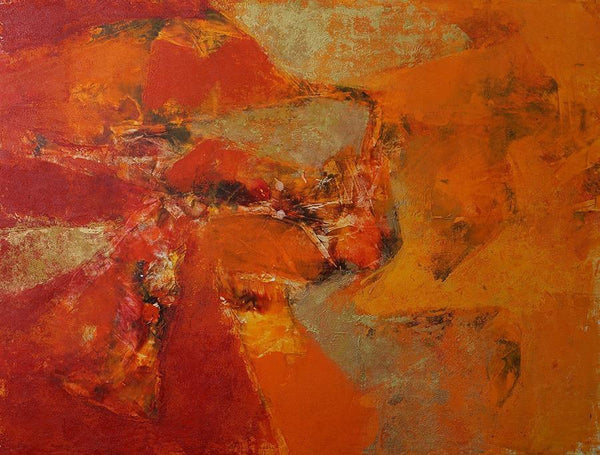 Abstract acrylic painting titled 'Agyaat Red', 22x29 inches, by artist Ashwini Borse on Canvas