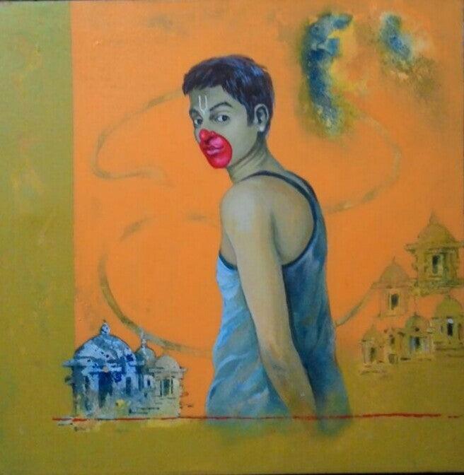 contemporary acrylic painting titled 'Aid', 24x24 inches, by artist Chaitanya Ingle on Canvas