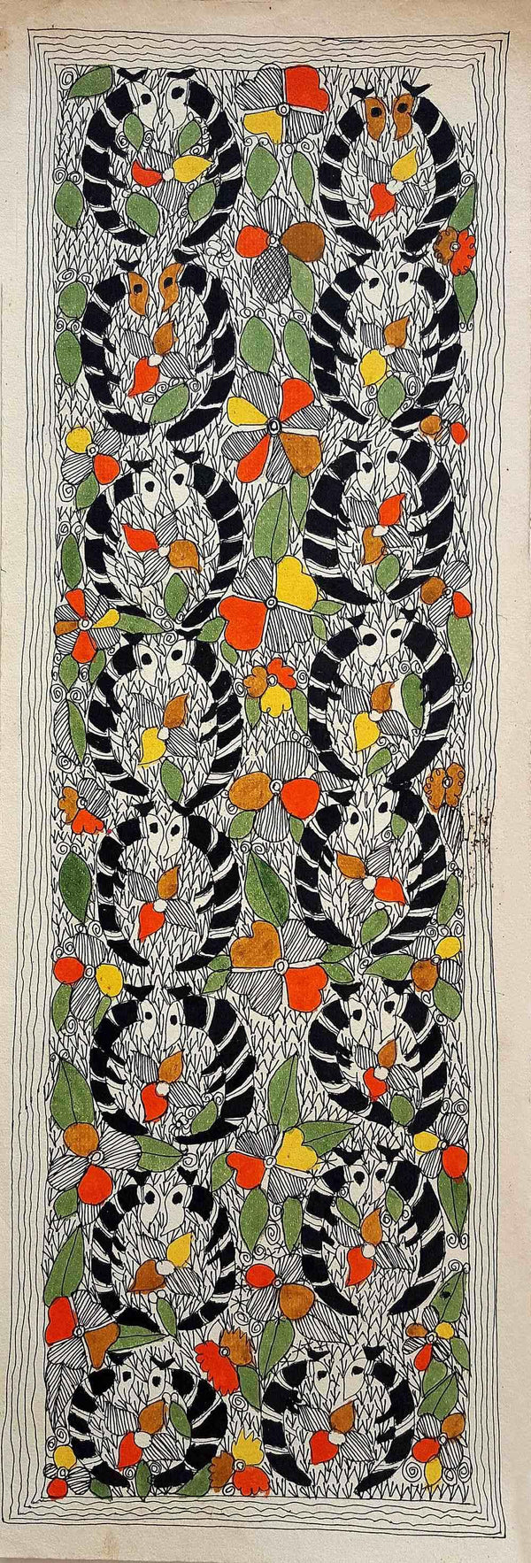 Folk Art madhubani traditional art titled 'Ajab Chidiya', 23x8 inches, by artist Radha Kumari on Handmade Paper