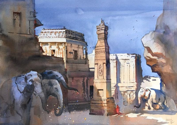 Place watercolor painting titled 'Ajanta Ellora 1', 22x30 inches, by artist Bijay Biswaal on Paper