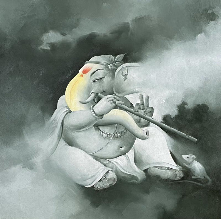 Religious oil painting titled 'Alampata', 34x34 inches, by artist Namdev M Patil on Canvas