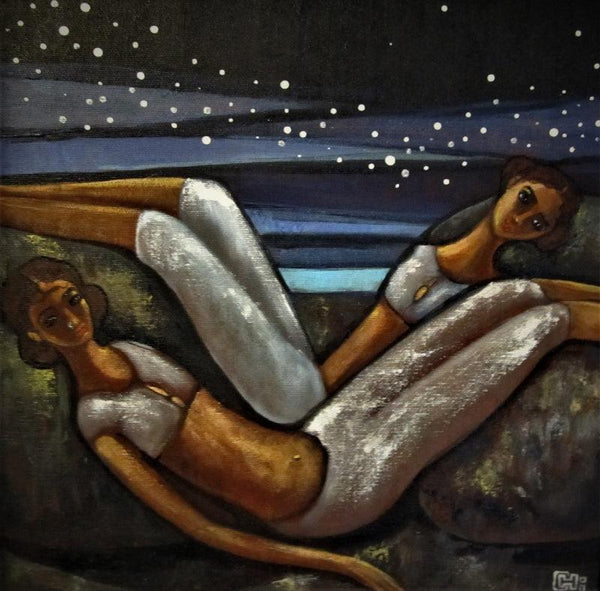 Figurative acrylic painting titled 'Alive 2', 12x12 inches, by artist Suruchi Jamkar on Canvas