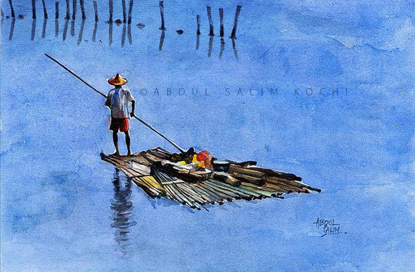 Figurative watercolor painting titled 'Alone 2', 9x12 inches, by artist Abdul Salim on Paper