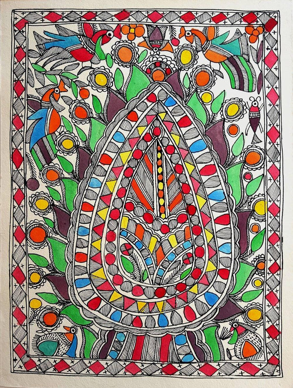 Folk Art madhubani traditional art titled 'Alpana', 15x11 inches, by artist Laalo Devi on Handmade Paper