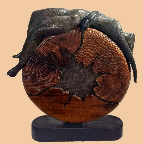 Figurative  sculpture titled 'Ambition', 18x17 inch, by artist Subrata Paul on Bronze, Wood