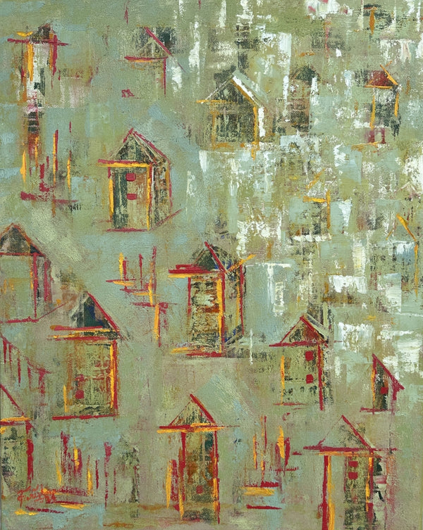 Abstract oil painting titled 'Amidst The Pastels', 30x24 inch, by artist Karishma Wadhwa on Linen