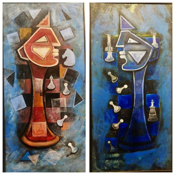 Expressionist acrylic painting titled 'Amit (Diptych)', 24x24 inches, by artist Amit Rajvanshi on Canvas