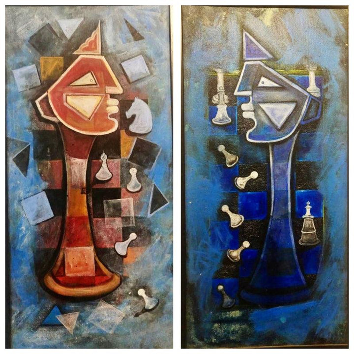 Expressionist acrylic painting titled 'Amit (Diptych)', 24x24 inches, by artist Amit Rajvanshi on Canvas