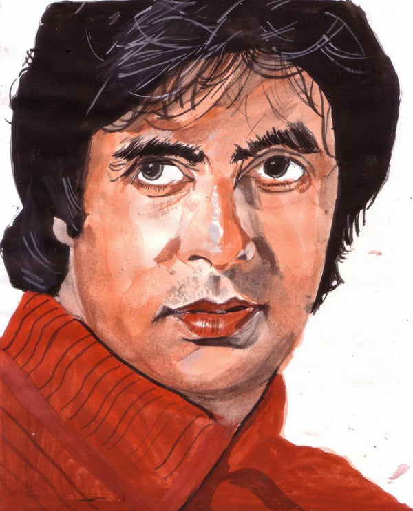 Photorealistic watercolor painting titled 'Amitabh Bachchan the evergreen actor', 16x11 inches, by artist Saurabh Turakhia on Paper