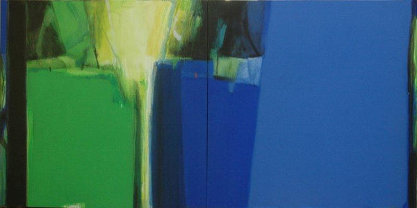 Abstract acrylic painting titled 'An Unknown Territory 34', 70x140 inches, by artist Anil Gaikwad on Canvas