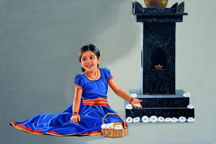 Figurative oil painting titled 'Anandita', 48x72 inches, by artist Vinayak Takalkar on Canvas