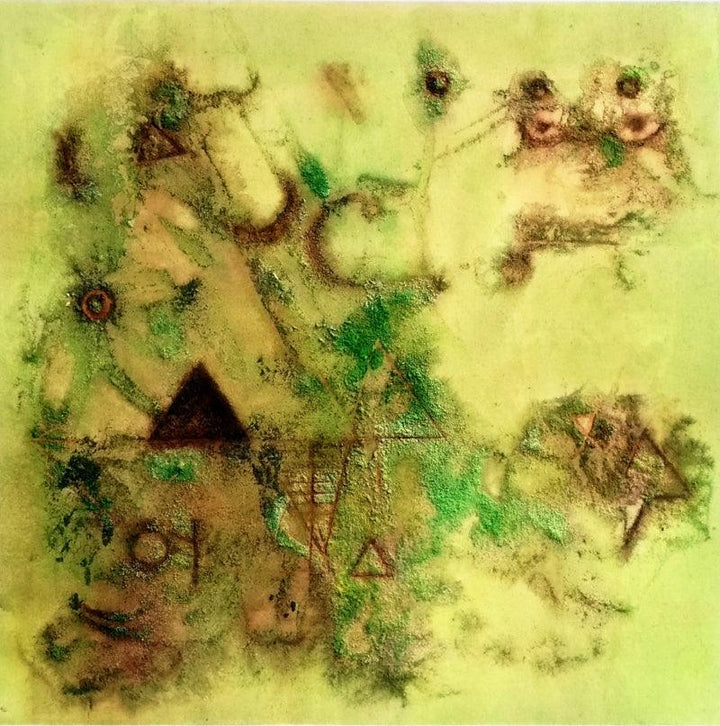 Abstract mixed media painting titled 'Ancient Dust', 48x48 inches, by artist Kaushlendra Pratap Singh on Canvas