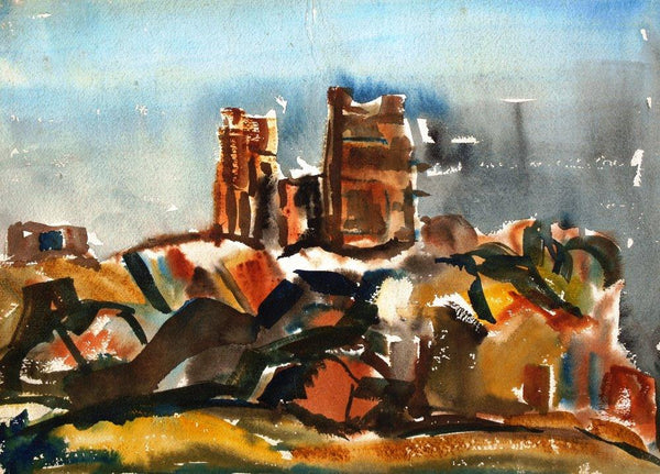 Cityscape mixed media drawing titled 'Ancient Ruins', 12x15 inches, by artist Gagan Arora on Paper