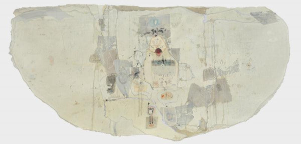 Abstract mixed media drawing titled 'Angarh 1', 39x84 inches, by artist Shahanshah Mittal on Mount Paper
