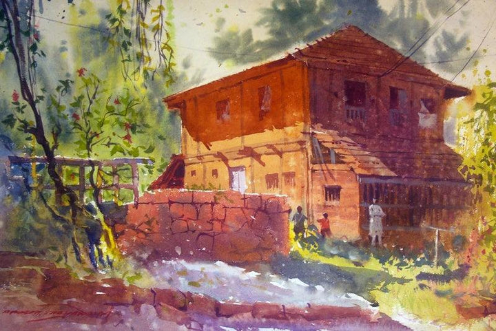 Landscape watercolor painting titled 'Anjarle', 15x22 inches, by artist RAKESH SURYAWANSHI on Paper