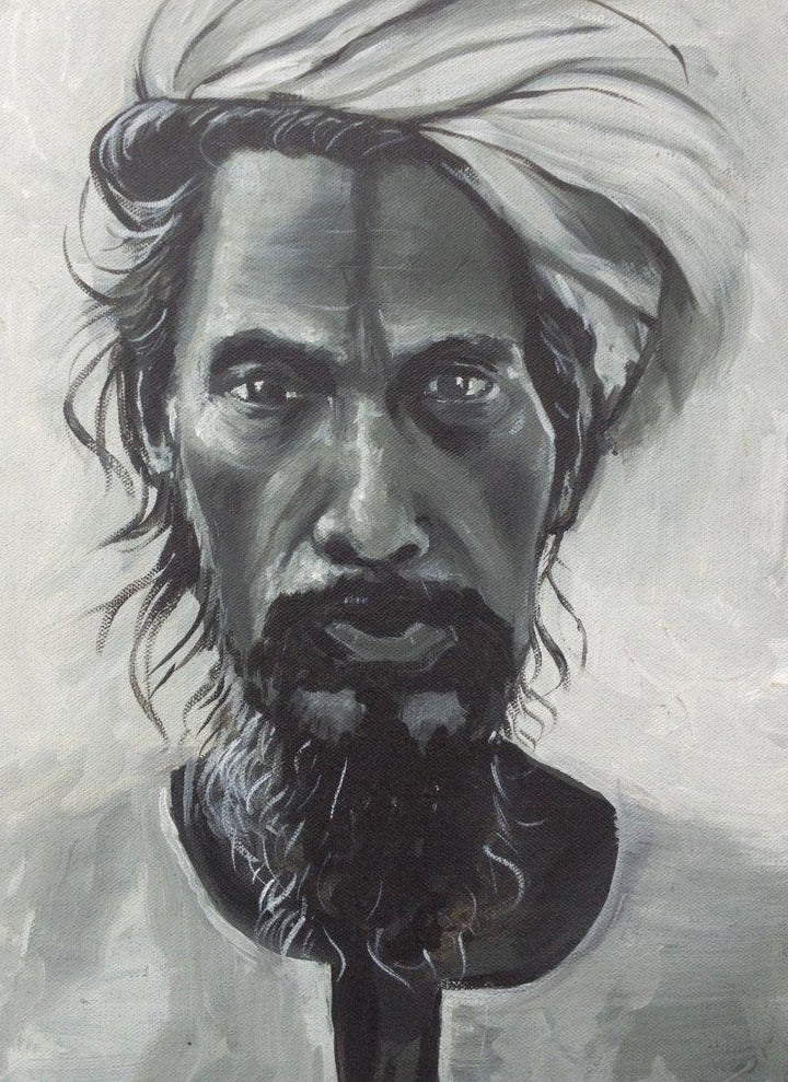 Portrait acrylic painting titled 'Antique man', 13x17 inches, by artist Rajesh Gawhale on Canvas