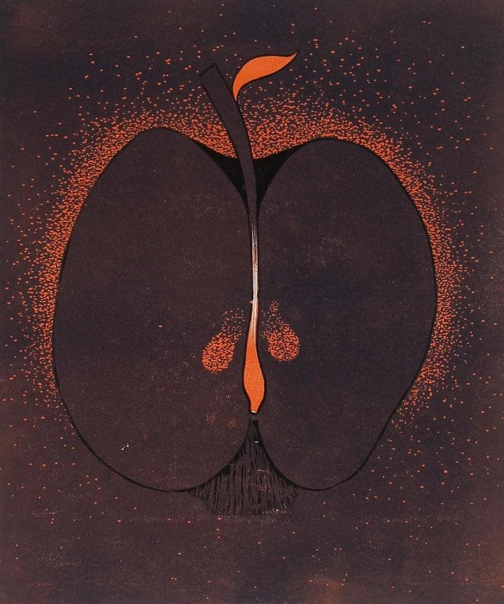 Still-life printmaking titled 'Apple 2', 12x10 inches, by artist Madhav Joshi on Paper