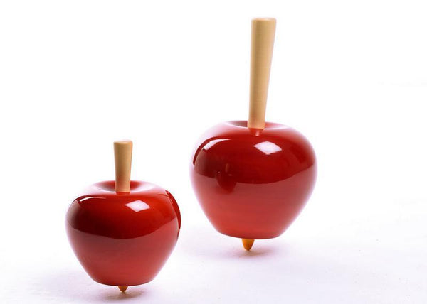 Food craft titled 'Apple Wooden Tops set of 3', 4x2x4 inches, by artist Vijay Pathi on wood