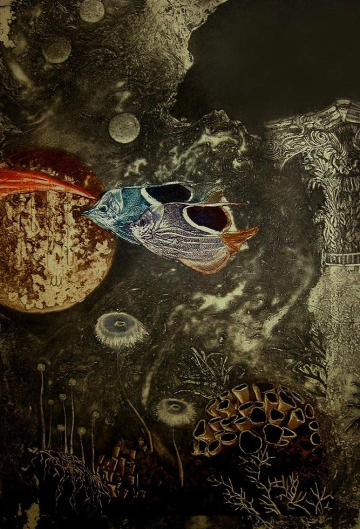 contemporary printmaking titled 'Aqua Life 2', 20x13 inches, by artist Jyotirmay Dalapati on Paper