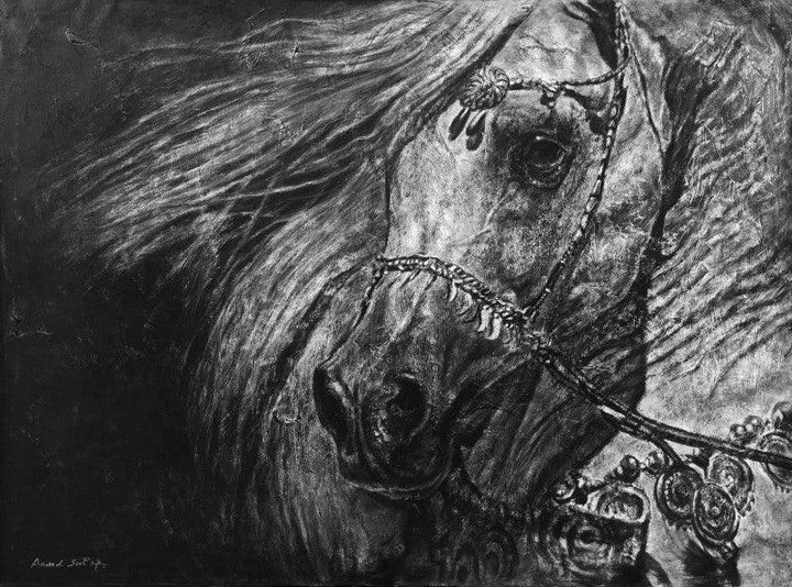 Animals charcoal painting titled 'Arabian Beauty', 30x40 inches, by artist Anand Sai on Canvas