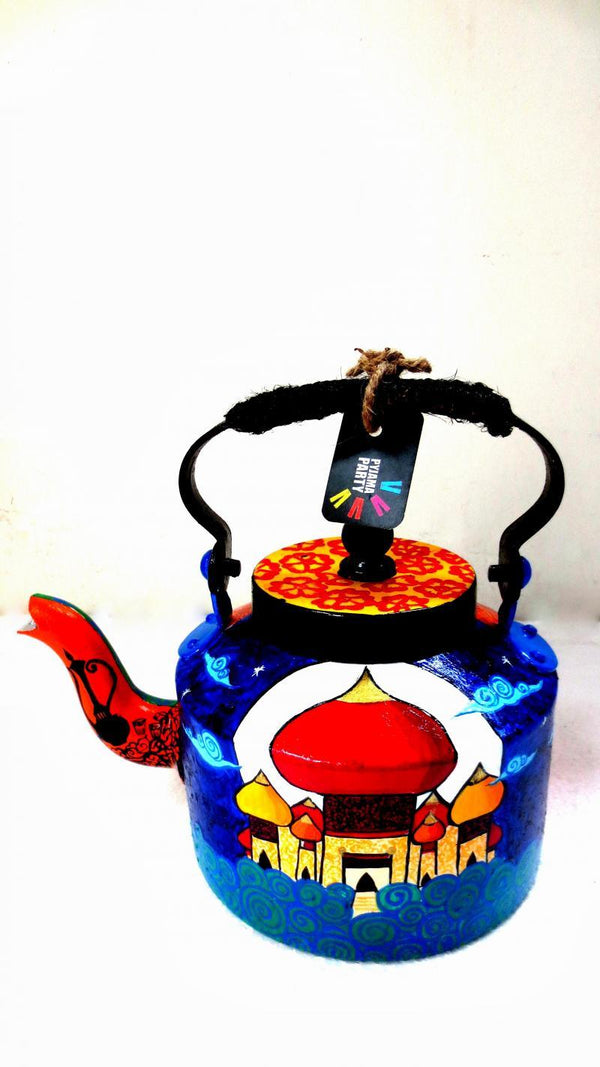 Lifestyle craft titled 'Arabian Nights Tea Kettle', 9x9x7 inches, by artist Rithika Kumar on Aluminium