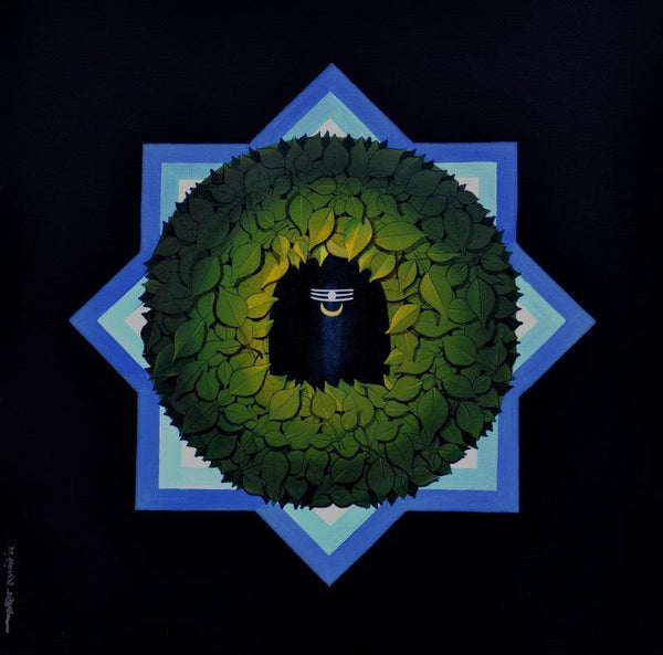 Religious acrylic painting titled 'Araddhya', 36x36 inches, by artist RAJIB DEYASHI on Canvas