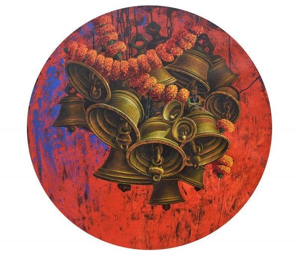 Religious acrylic painting titled 'Aradhana 16', 30x30 inches, by artist Anil Kumar Yadav on Canvas