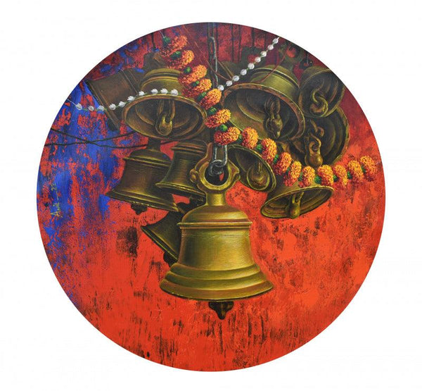 Religious acrylic painting titled 'Aradhana 35', 30x30 inches, by artist Anil Kumar Yadav on Canvas