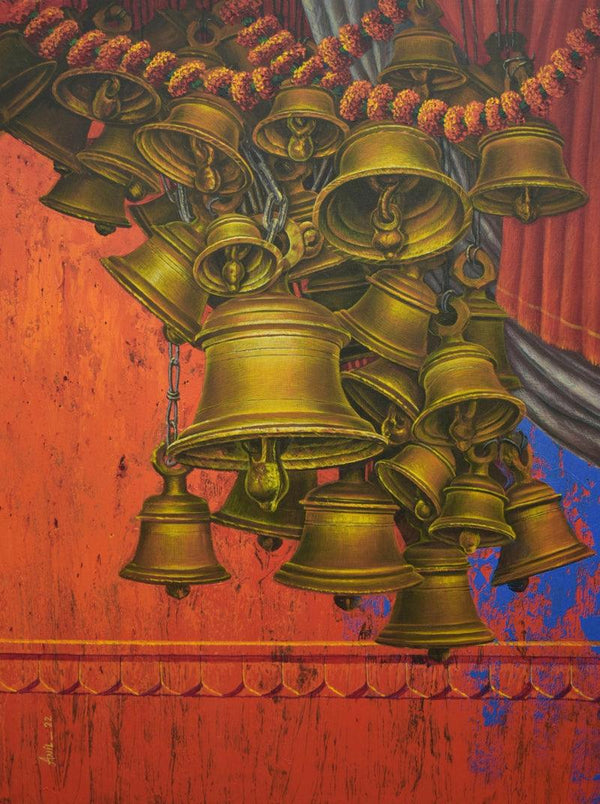 Religious acrylic painting titled 'Aradhana 56', 40x30 inches, by artist Anil Kumar Yadav on Canvas