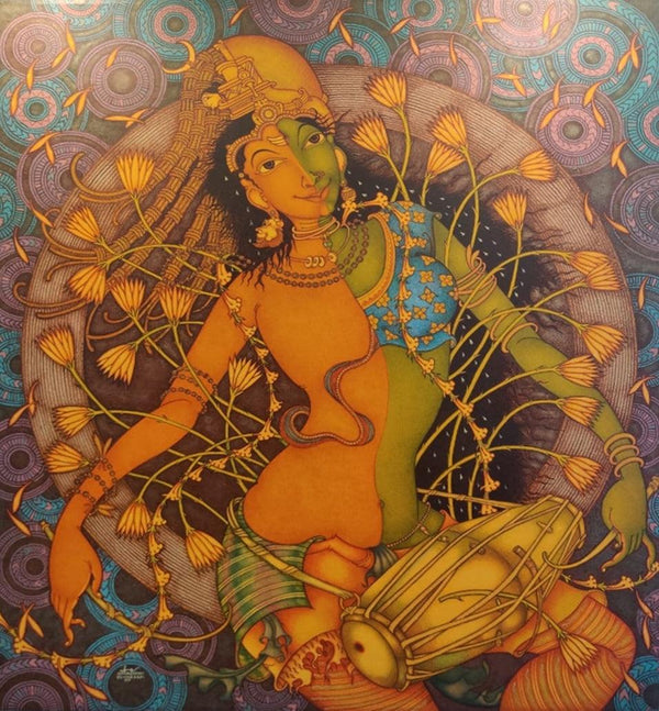 Religious acrylic painting titled 'Ardhanarishvara', 59x52 inches, by artist Manikandan Punnakkal on Canvas