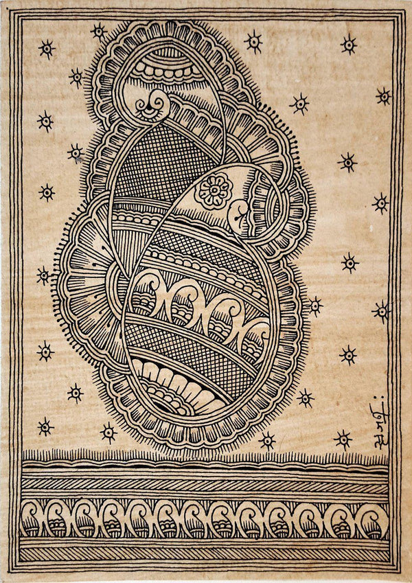 Folk Art madhubani traditional art titled 'Aripan Sacred Art', 7x5 inches, by artist Sanjay Kumar Jayswal on Handmade Paper