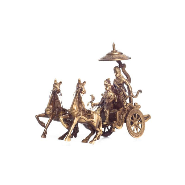 Religious handicraft titled 'Arjuna Rath', 10x7x4 inches, by artist Brass Handicrafts on Brass