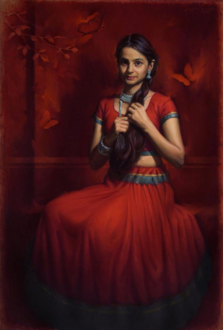 Figurative oil painting titled 'Around The Beauty', 44x30 inches, by artist Siddharth Gavade on Linen