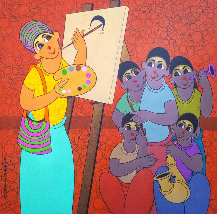 Figurative acrylic painting titled 'ARTIST DEMO', 36x36 inches, by artist Dnyaneshwar Bembade on CANVAS