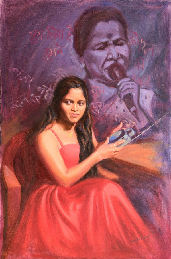 Figurative oil painting titled 'Asha Asha Bhosle', 36x24 inches, by artist Swapnil Patil on Canvas