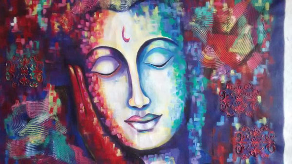 Expressionist acrylic painting titled 'At Peace', 40x50 inches, by artist Purnima Gupta on Canvas