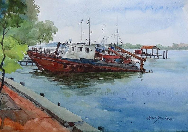 Seascape watercolor painting titled 'At Rest', 11x14 inches, by artist Abdul Salim on Paper