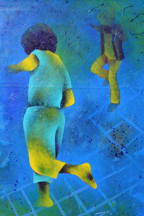 Figurative acrylic painting titled 'Athkheliya 3', 36x20 inches, by artist Lakhan Singh Jat on Canvas