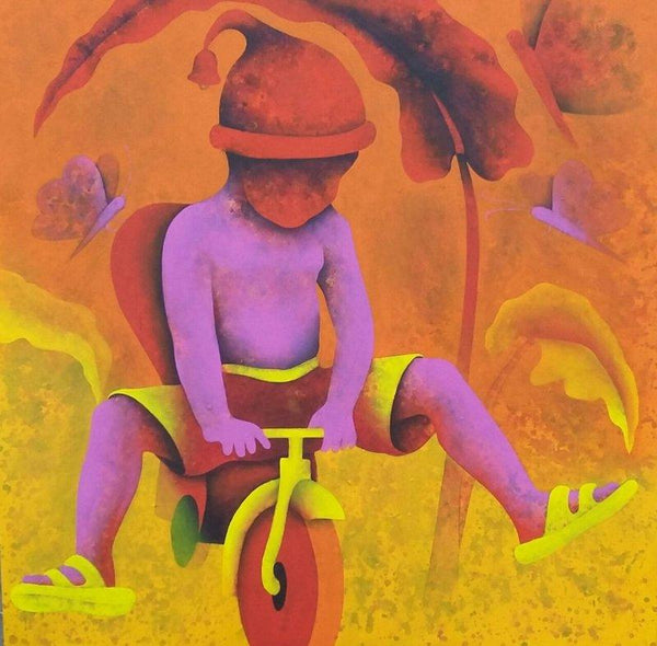 Figurative acrylic painting titled 'Athkheliyan 12', 36x36 inches, by artist Lakhan Singh Jat on Canvas