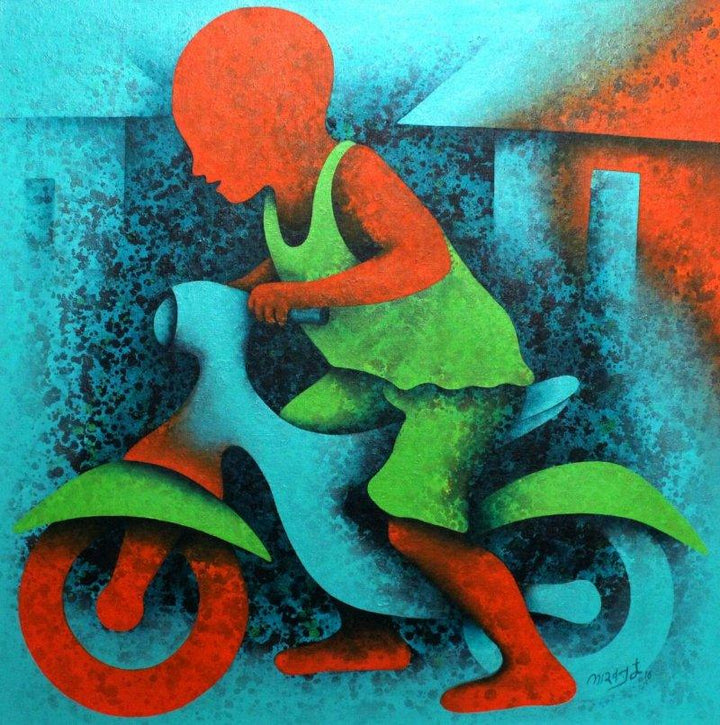 Figurative acrylic painting titled 'Athkheliyan 22', 24x24 inches, by artist Lakhan Singh Jat on Canvas