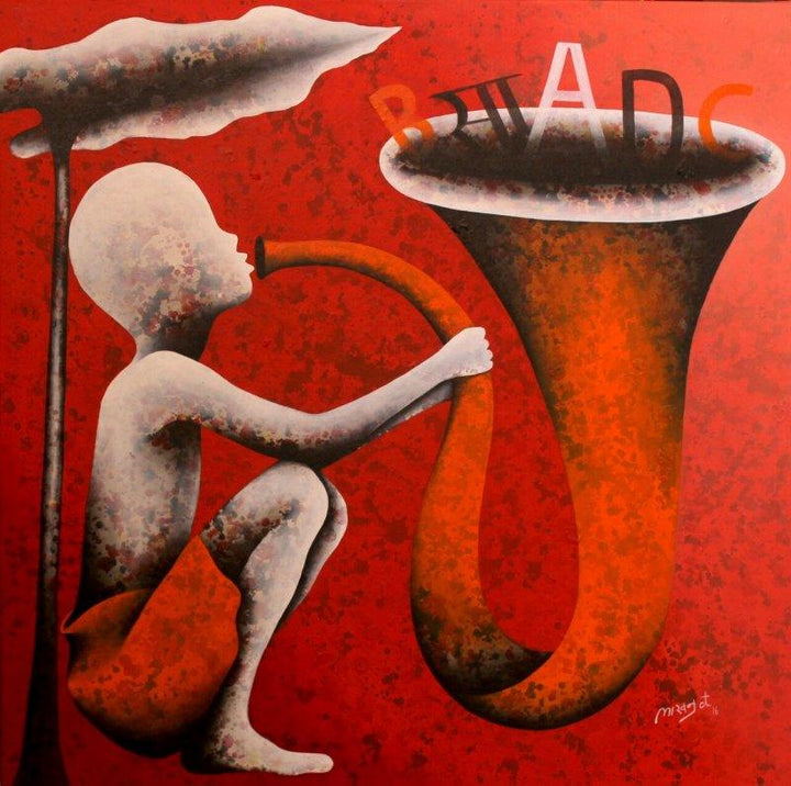 Figurative acrylic painting titled 'Athkheliyan 75', 36x36 inches, by artist Lakhan Singh Jat on Canvas