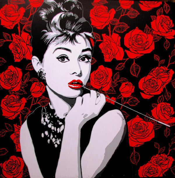 Figurative acrylic painting titled 'Audrey Hepburn', 60x60 inches, by artist Sujit Karmakar on Canvas