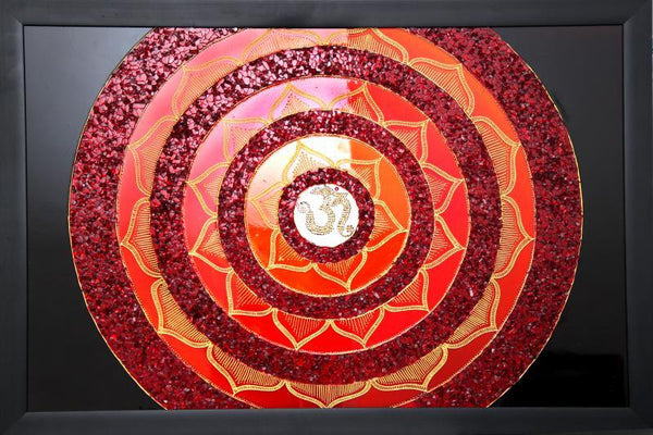 Abstract glass art titled 'Aum mandala', 36x24x4 inches, by artist Shweta Vyas on canvas