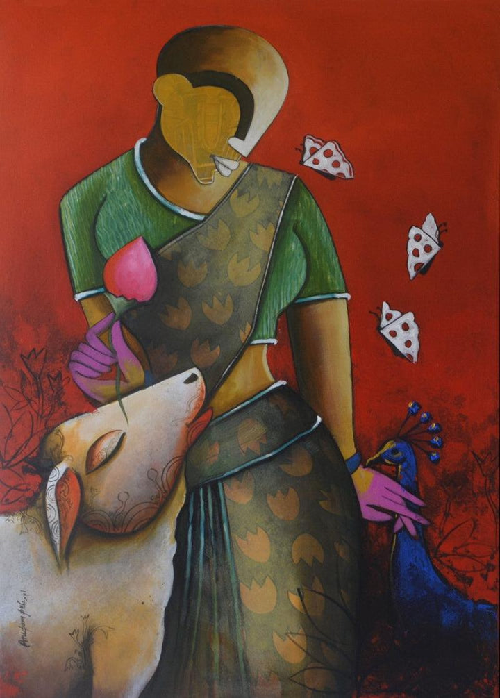 contemporary acrylic painting titled 'Aura of love', 48x36 inches, by artist Anupam Pal on canvas