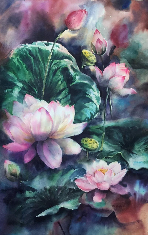 Nature watercolor painting titled 'Auspicious', 48x30 inches, by artist Puja Kumar on Paper