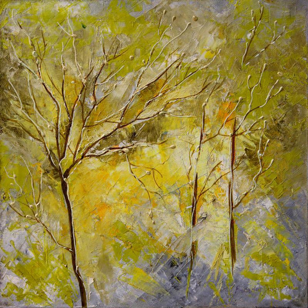 Nature oil painting titled 'Autumn Falls', 30x30 inches, by artist Bahadur Singh on Canvas