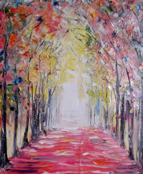 Impressionist oil painting titled 'Autumn1', 13x12 inches, by artist Kiran Bableshwar on Canvas