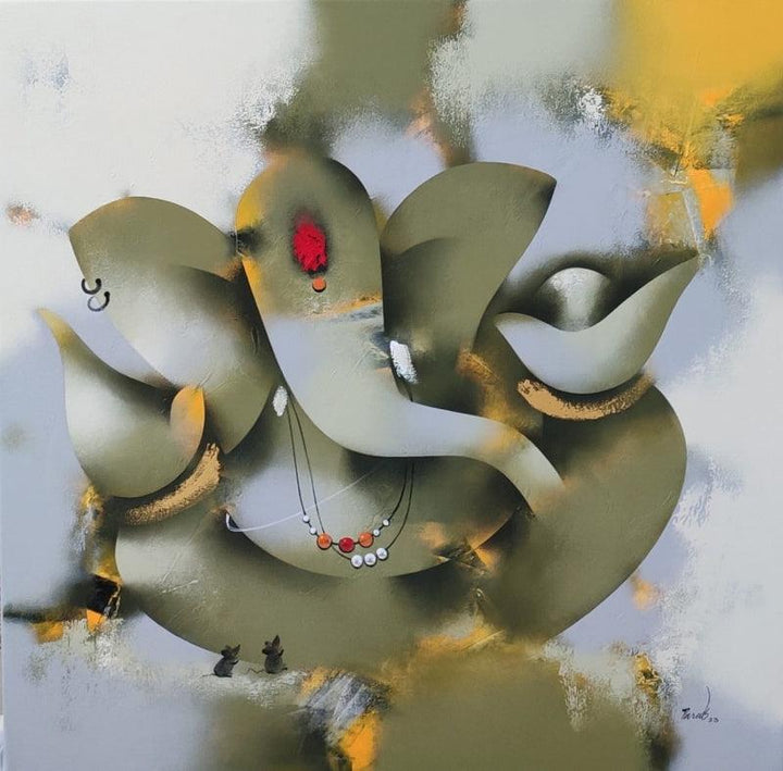 Religious acrylic painting titled 'Avaneesh', 30x30 inches, by artist Paras Parmar on Canvas