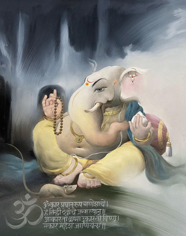 Religious oil painting titled 'Avaneesh', 42x34 inches, by artist Namdev M Patil on Canvas