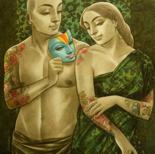 Figurative mixed media painting titled 'Avisar 5', 36x36 inches, by artist Sukanta Das on Canvas